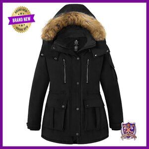 Plus Size Winter Parka with Hood, Waterproof Puffer Coat for Women
